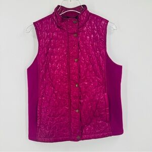 Talbots Petites Quilted Puffer Vest Pink Full Zip Snap Front MP